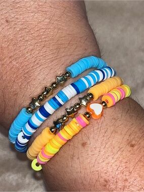 4 Colorful Clay Bead Bracelet Set, Stretch Charm for Teens, Girls